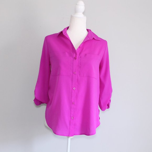 Attention Purple/Pink Button Up Blouse Sz S - Picture 1 of 10